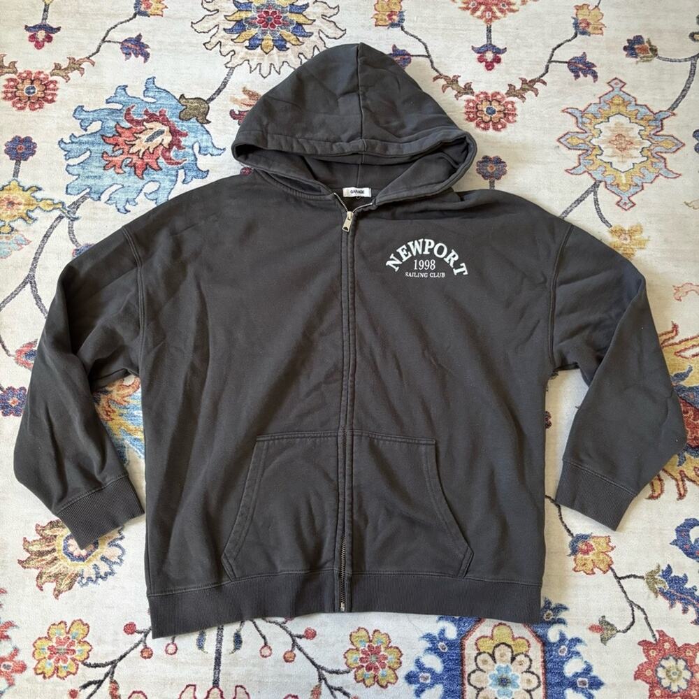 Garage Newport Charcoal Grey Embroidered New Port Sailing Port Zip Up Hoodie